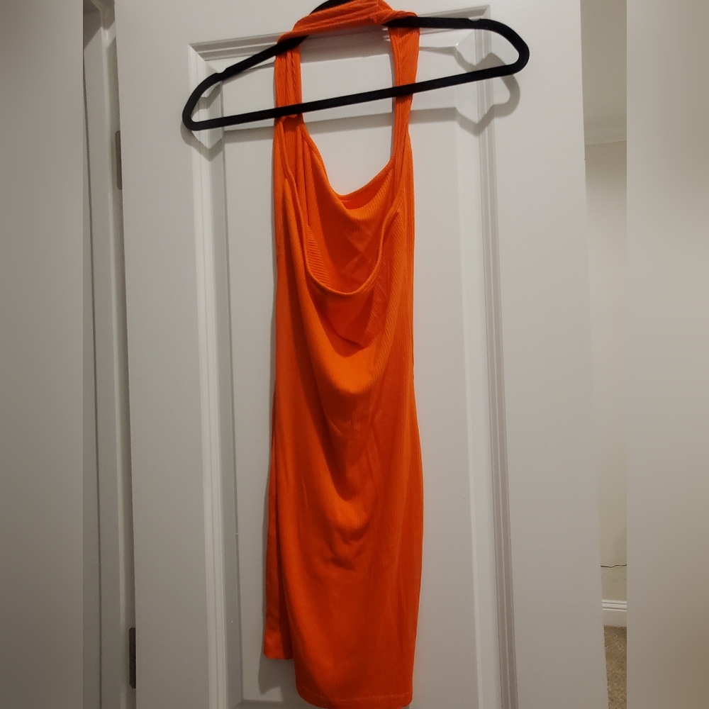 Sexy Orange backless halter dress size small